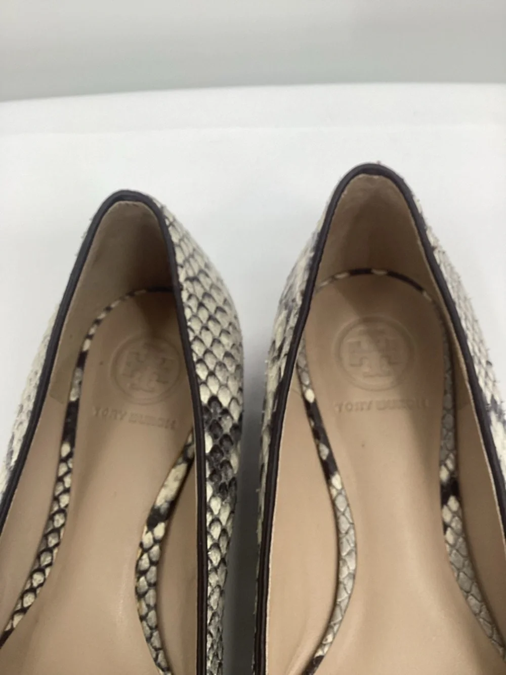 Tory Burch Georgia Snake-Print Ballet Flats with Gold Logo